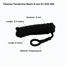 Load image into Gallery viewer, Talamex 8mm x 2.5m Black Fender Lines Pair Spliced Eye Boat Rope 01.222.408