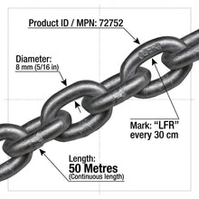 Load image into Gallery viewer, Lofrans 8mm G40 Calibrated Anchor Chain 50m Pack Galvanized ISO 4565 DIN 766
