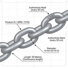 Load image into Gallery viewer, Lofrans 8mm G40 Calibrated Anchor Chain 50m Pack Galvanized ISO 4565 DIN 766