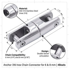 Load image into Gallery viewer, Anchor Chain Connector AISI 316 Stainless Steel 6mm 8mm Chain Lalizas 98076