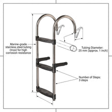 Load image into Gallery viewer, 3-Step Inox Stainless Steel Boat Boarding Ladder Folding Hooks 830x350mm 316