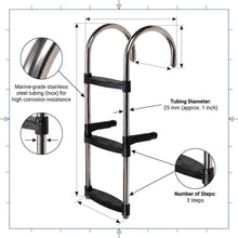 Load image into Gallery viewer, 3-Step Inox Stainless Steel Boat Boarding Ladder Folding Hooks 830x350mm 316