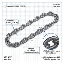 Load image into Gallery viewer, Lofrans 8mm G40 Calibrated Anchor Chain 50m Pack Galvanized ISO 4565 DIN 766