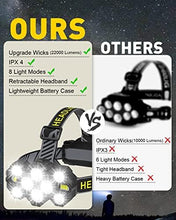 Load image into Gallery viewer, Victoper Head Torch Rechargeable v10000 Upgraded 22000 Lumen Torches LED Super Bright Headlight 10 LEDs Modes Hands-Free Flashlight for Camping Fishing Cycling Hiking Waterproof, Black