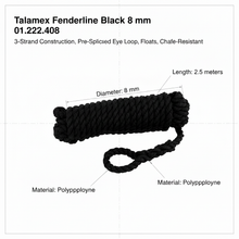 Load image into Gallery viewer, Talamex 8mm x 2.5m Black Fender Lines Pair Spliced Eye Boat Rope 01.222.408