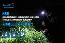 Load image into Gallery viewer, Trustfire H5R Headlamp 600 Lumens 18650 Battery Light IP68