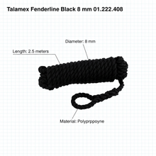 Load image into Gallery viewer, Talamex 8mm x 2.5m Black Fender Lines Pair Spliced Eye Boat Rope 01.222.408
