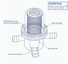 Load image into Gallery viewer, Lalizas In-line Strainer Large Inox Mesh Filter 12mm Hose Marine Pump 99756