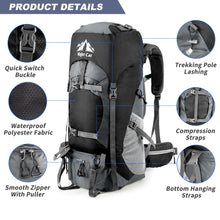 Load image into Gallery viewer, 70L Night Cat Hiking Backpack