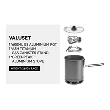 Load image into Gallery viewer, FireMaple Petrel G3 Cooking set (Ultralight) with Greenpeak stove