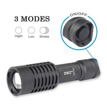 Load image into Gallery viewer, Trust Fire Z9 Zoomable 3 mode Flashlight USB recharge