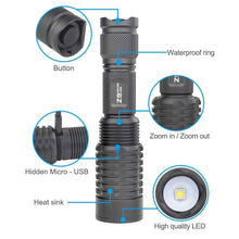 Load image into Gallery viewer, Trust Fire Z9 Zoomable 3 mode Flashlight USB recharge